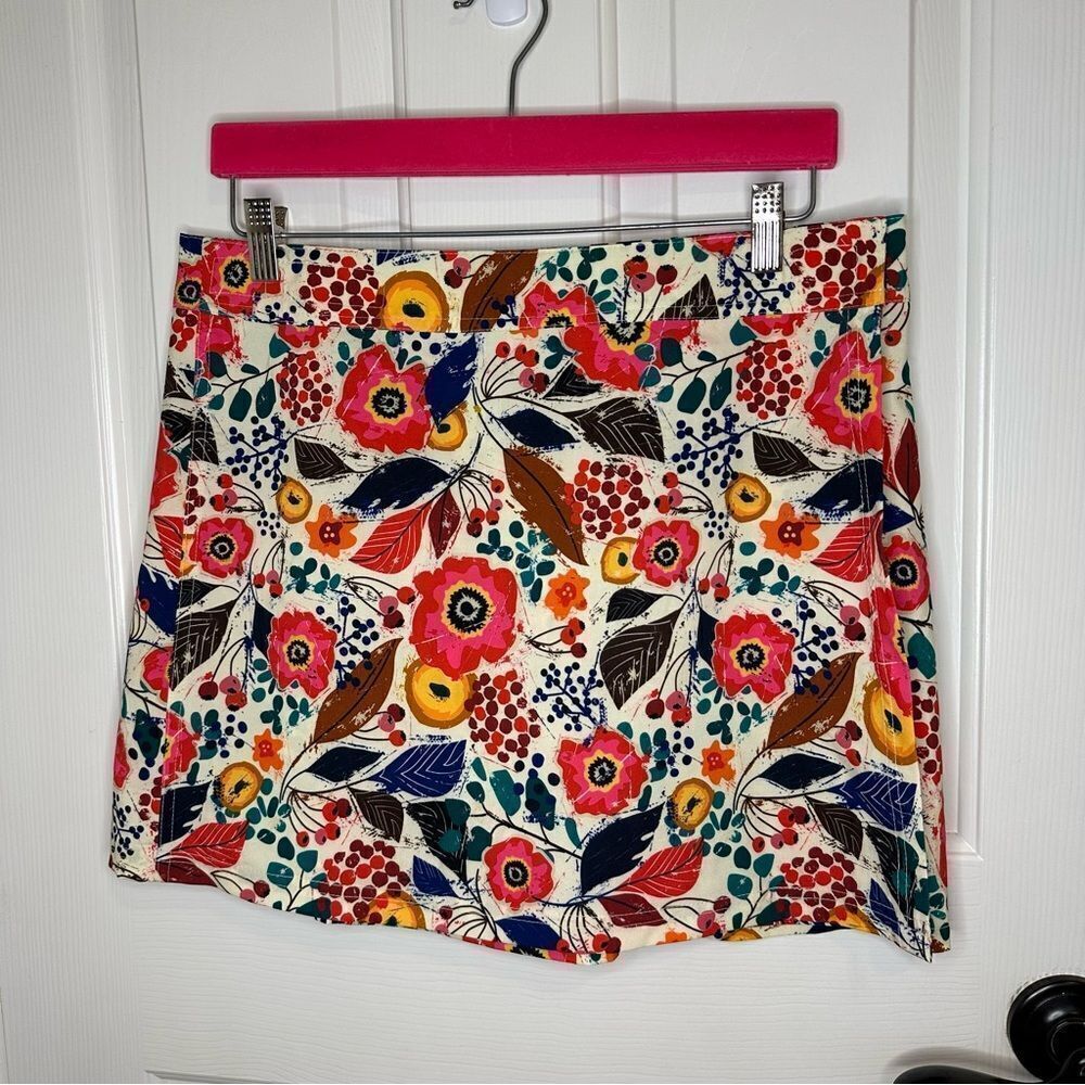 Ripskirt Hawaii Creme Floral Print Adjustable Waist Skirt Sz M Boho Coastal Pool